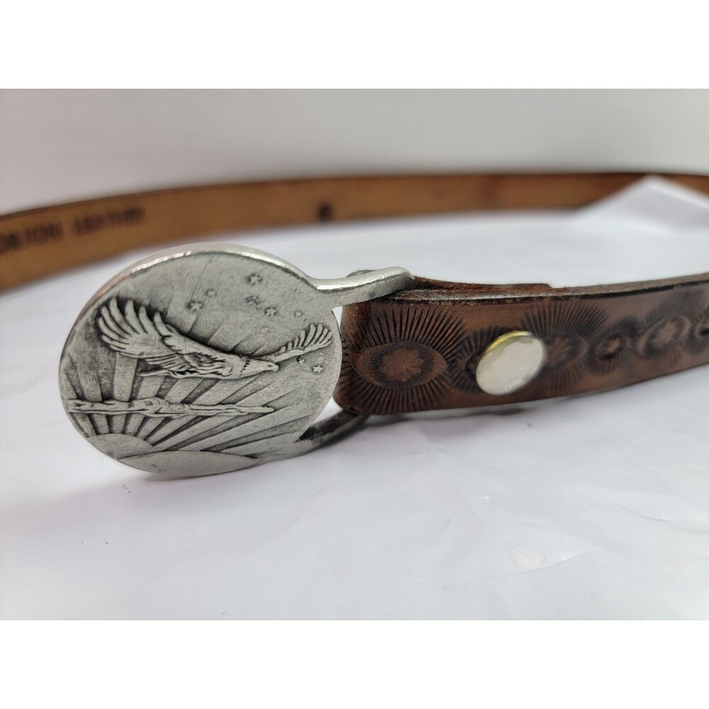 Vintage Indiana Metal Craft EX10 Eagle Buckle Tooled Brown Leather Belt 39
